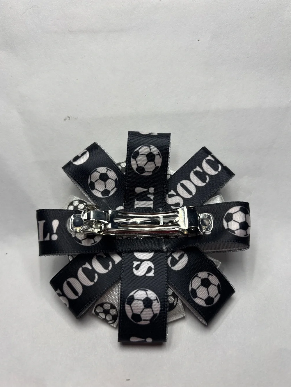 Black & White Soccer Team Ribbon Hair Bow